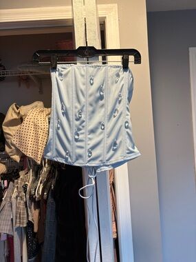 Edikted Light Blue Corset-Style Top with Crystal Embellishment